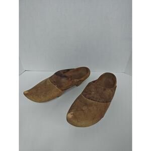 Vintage Klompen Traditional Large Wooden Dutch Clogs Shoes With Leather Accents